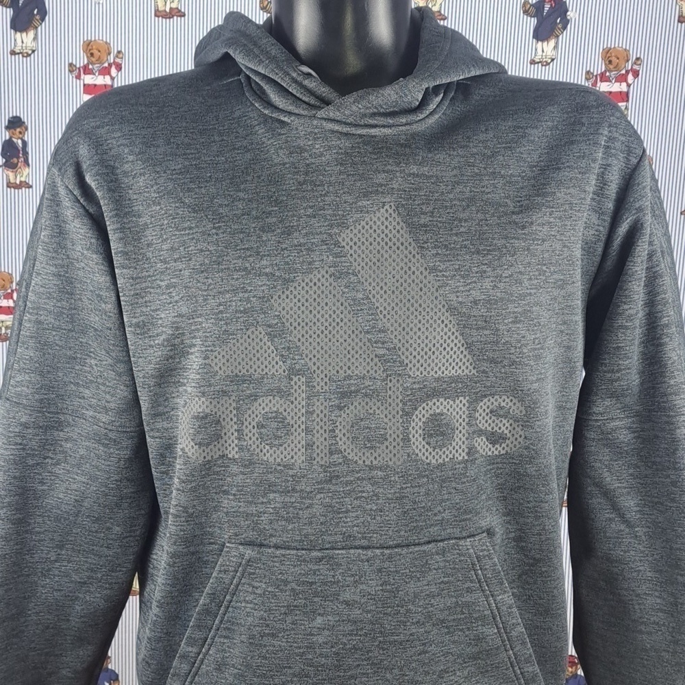 Adidas spellout logo graphic lined grey LG pullover casual hoodie sweatshirt